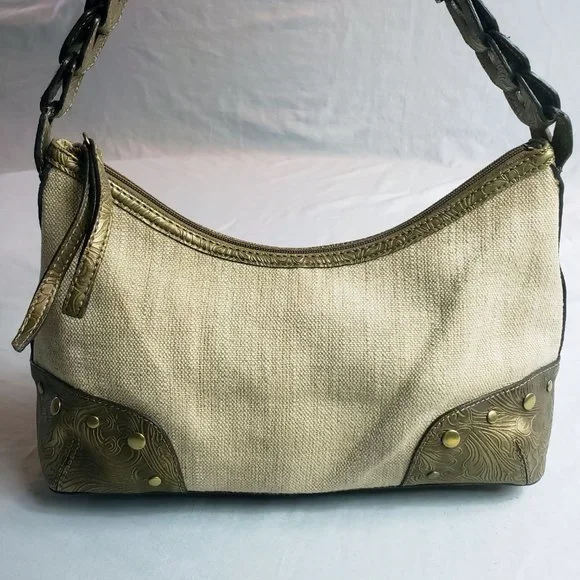 Relic Women's Cream Leather Studded Lined Canvas Purse Shoulder Bag - Picture 2 of 12